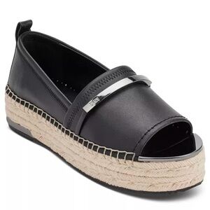 DKNY Myrene Espadrille Platform in Steel Blue with bright silver accents Size 9